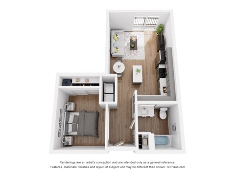 Floor plan for 1 bed, 1 bath